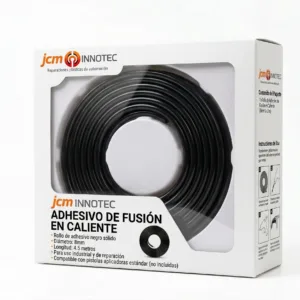 Adhesivo de fusión en caliente.Tamaño:8mm x 4.5 metros, Color: negro